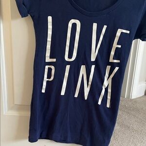 PINK Victoria's Secret Navy Blue 'LOVE PINK' Short Sleeve Tee